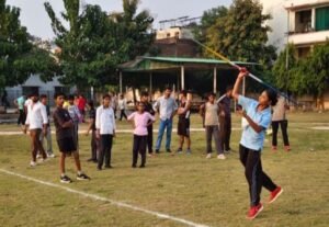 Sukrati Gautam of AMU ABK High School throwing the javelin